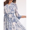 Hobemty Women's V-Neck 3/4 Sleeve Tie Waist Button-Down Floral Chiffon Dress - 4 of 4