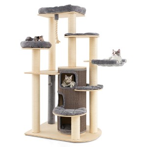 Tangkula Wooden Cat Tree Multi-Level Kitten Tower w/ Condo Perches Scratching Posts - 1 of 4