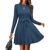 Zeagoo Women's Fall Winter Casual Dress Crewneck Long Sleeve A-Line Sweater Dress Bodycon Ribbed Knit Dress with Belt - 2 of 4