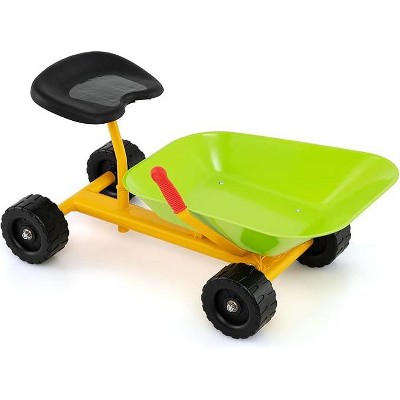 Costzon Kids Ride-on Sand Dumper, Outdoor Sandbox Toy with Ergonomic Handle & 4 Wheels, Heavy-Duty Steel Digging Tool for Ages 3+ (Light Green)
