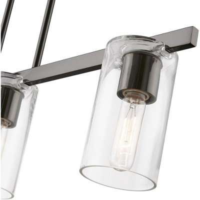 Clarion 30'' Black Chrome Linear Chandelier with Clear Glass Shades