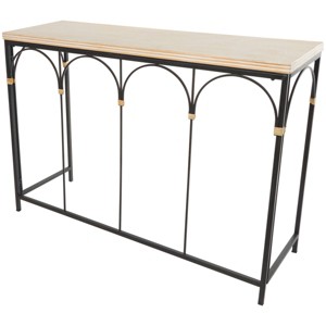 Olivia & May Metal Arched Console Table with Wood Zig Zag Patterned Top and Rattan Accents Black: Entryway Furniture, No Glass - 1 of 4