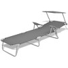 vidaXL Patio Lounge Chair Folding Sunlounger Outdoor Sunbed with Canopy Steel - Gray - 3 of 4