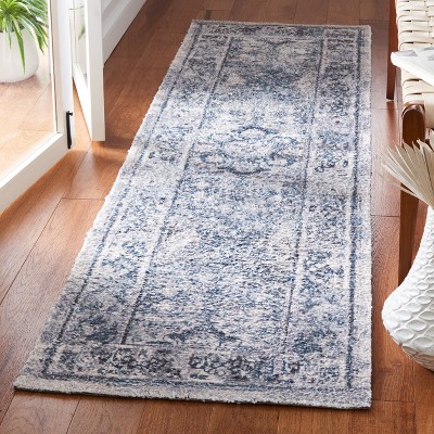 Handmade Classic Vintage Blue Cotton Blend 27" Area Rug
