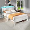 Full Size Bed Frames with LED Lights Charging Station Platform Bed with Metal Slats Headboard with 2-Tier Storage Shelves No Box Spring Needed White - 3 of 4
