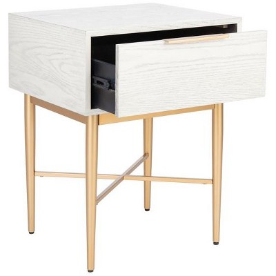 White Washed Oak and Gold 1-Drawer Nightstand