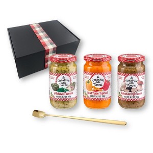 Gift Box 4-Piece Set of Le Conserve della Nonna Tapenades 3-Variety (Arichoke, Sweet Pepper, Mushroom & Truffle) with Gold Spreader Spoon (4-pc Set) - 1 of 4