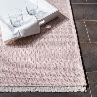 Pink and Ivory Geometric Flat Woven Synthetic Rug, 4'5"x6'5"