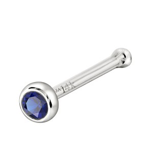 Jewelry Avalanche 22G 14K Gold Bezel-set Blue Sapphire Ball-end Nose Stud - 1 of 3