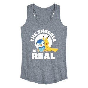 Women's - Pokémon - The Snuggle Is Real Pikachu And Piplup Graphic Racerback Tank - 1 of 4