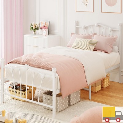 Twin Size Heart Shaped Metal Bed Frame with Headboard and Footboard, Platform Bed Frame with Noise-Free and 11.5" Underbed Storage,No Box Spring