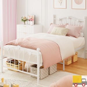 Twin Size Heart Shaped Metal Bed Frame with Headboard and Footboard, Platform Bed Frame with Noise-Free and 11.5" Underbed Storage,No Box Spring - 1 of 4