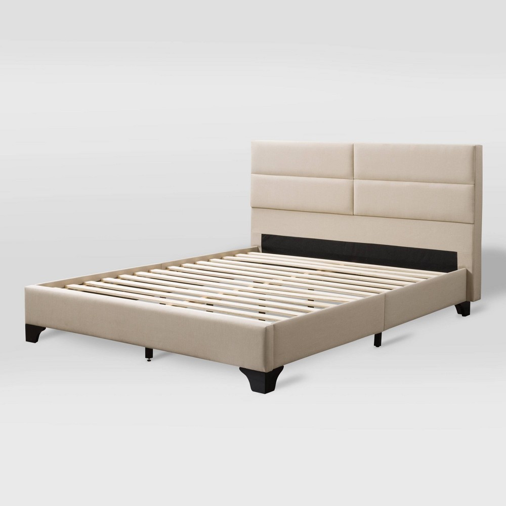 Photos - Bed Frame CorLiving Queen Bellevue Wide Rectangular Panel Fabric Bed and Frame Cream - CorLivi 