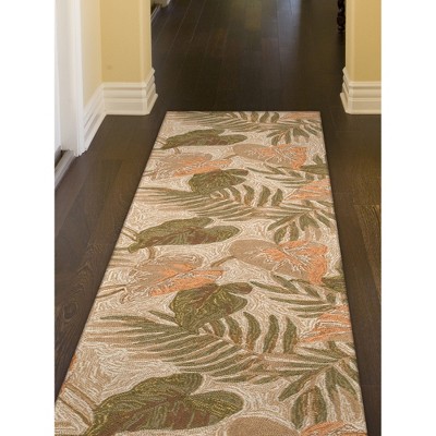 Neutral Tropical Leaf Hand-Tufted Synthetic Runner Rug 2' x 8'