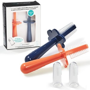 Grabease Baby Finger Toothbrush, Double Sided Toothbrush, Baby Toothbrush for Infants, 2 pack, Navy and Orange - 1 of 4