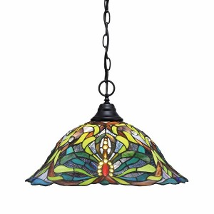 Toltec Lighting Any 1 - Light Pendant in  Matte Black with 19" Kaleidoscope Art Glass Shade - 1 of 1