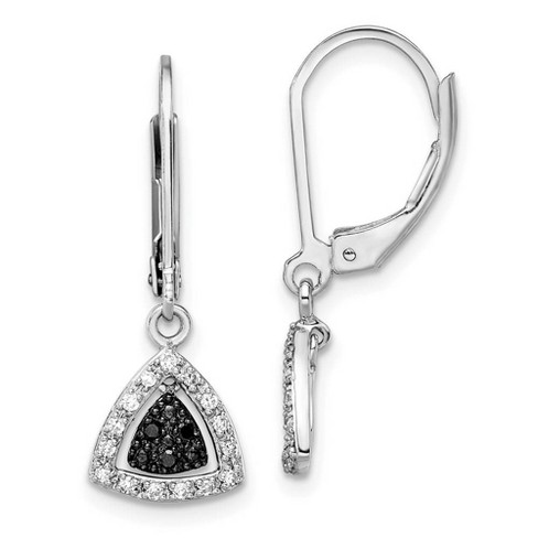 Black Bow Jewelry Black & White Diamond Triangle Lever Back Earrings in Sterling Silver - image 1 of 4