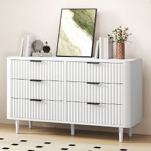 Modern 6 Drawer Dresser with Waveform Fluted Panel Wider Closet Dressers Chest of Drawers Wood Storage Dresser Organizer for Living Rooms - 1 of 4