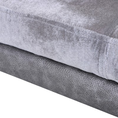 Small Gray Faux Leather and Fuzzy Dog Sofa Bed