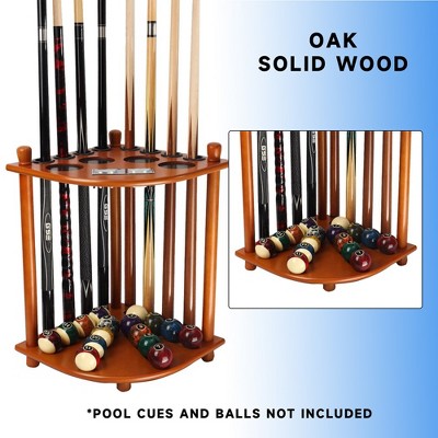 Oak Corner-Style Floor Stand Billiard Pool Cue Rack with Score Counters