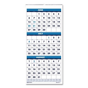 Academic Year Recycled Three-Month Format Wall Calendar, Vertical: 8 x 17, White Sheets, 14-Month: June 2025 to July 2026 - 1 of 4