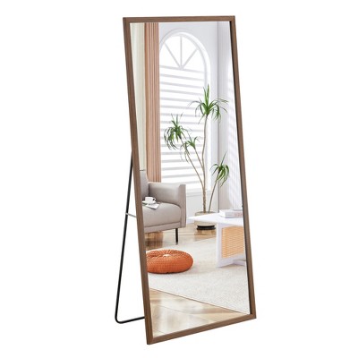 FURNIinspire Full Length Mirrors Floor Standing Wall Mirror, Bedroom Foyer Clothing Store Wall Mounted Mirror, Wooden Frame Square Brown 31.5"*71"