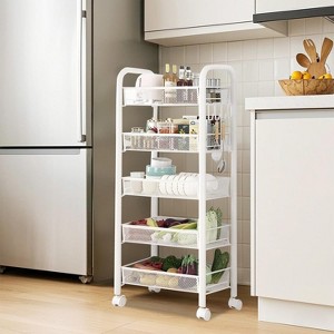 1-Piece 5-Tier Slim Rolling Cart - Metal Mesh Baskets & 360° Wheels, Rust-Resistant Frame for Narrow Spaces - 1 of 4
