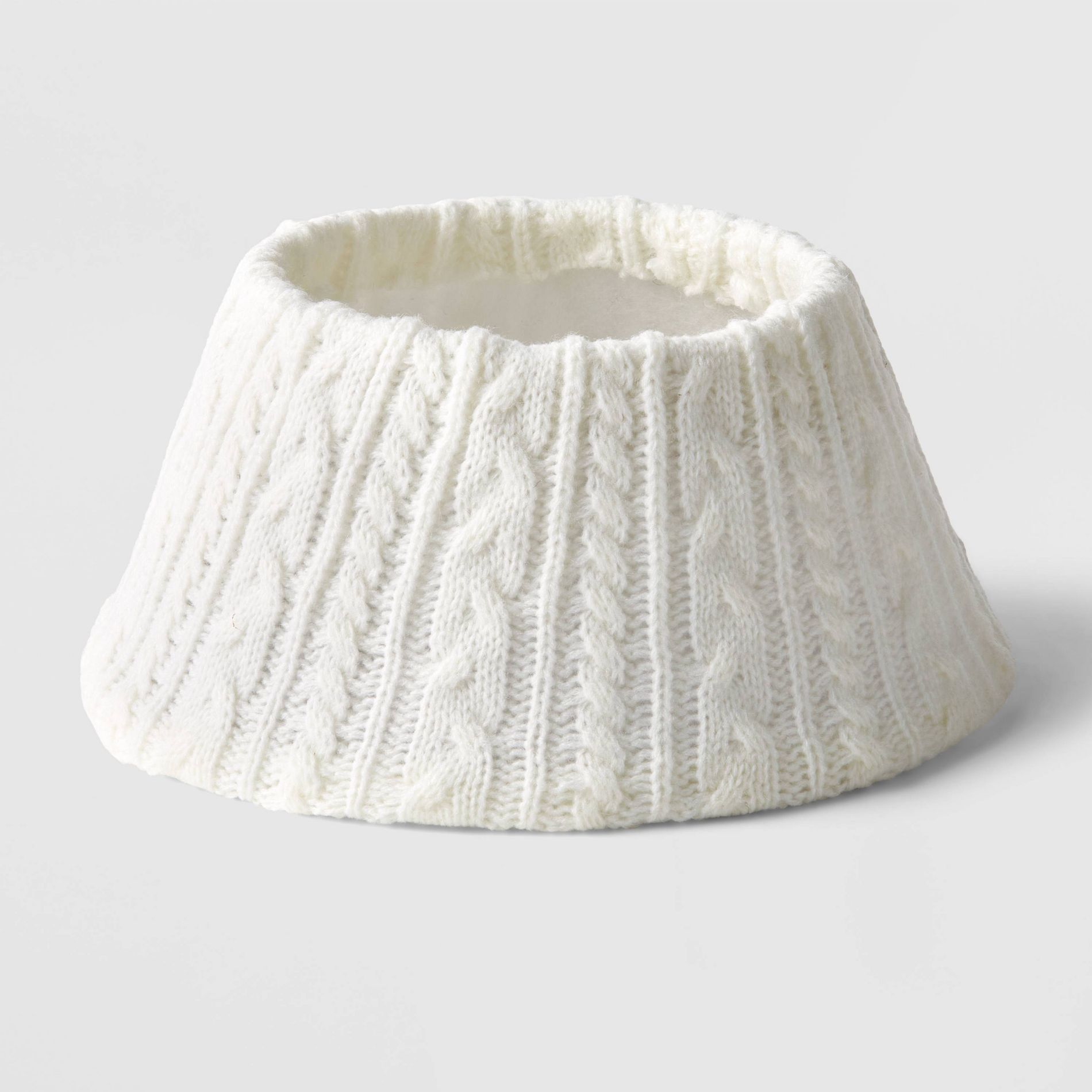 7" Cable Knit Mini Christmas Tree Collar White - Wondershop™: Solid Pattern, Plastic & Fabric
