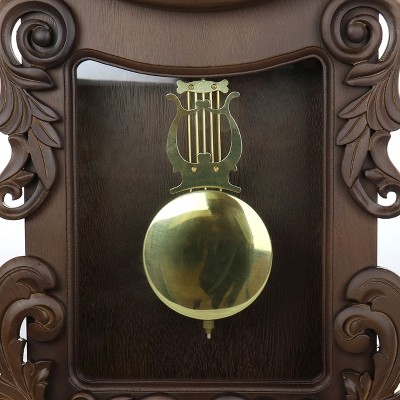 Chestnut Carved Wood Chiming Pendulum Wall Clock