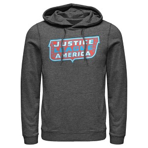 Men's Justice League Patriotic Frame Logo Pull Over Hoodie - 1 of 3