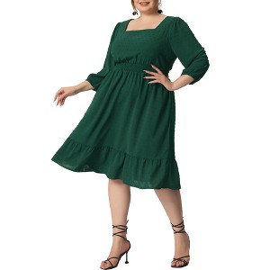 Agnes Orinda Women's Plus Size Square Neck Swiss Dots Wedding Empire Waist Ruffle Hem Chiffon Midi Dresses - 1 of 4