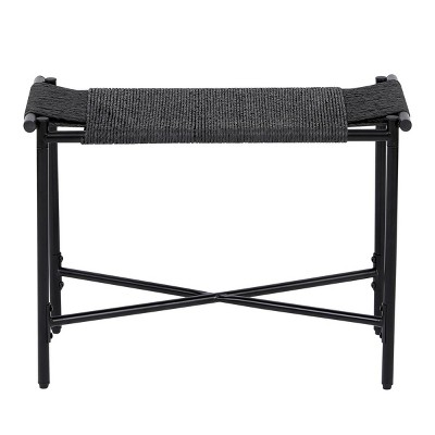 GlasFlength Ottomans and Benches Handwoven Paper Rope Ottoman with Metal Frame Simple Design for Modern Living Spaces, Black, 24.41"*12.2"*4.13"