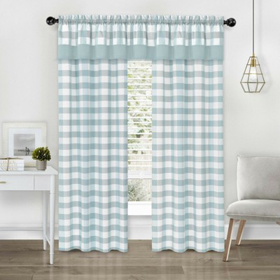 Kate Aurora Modern Country Farmhouse 3 Piece Buffalo Check Plaid Window Curtains & Valance Set