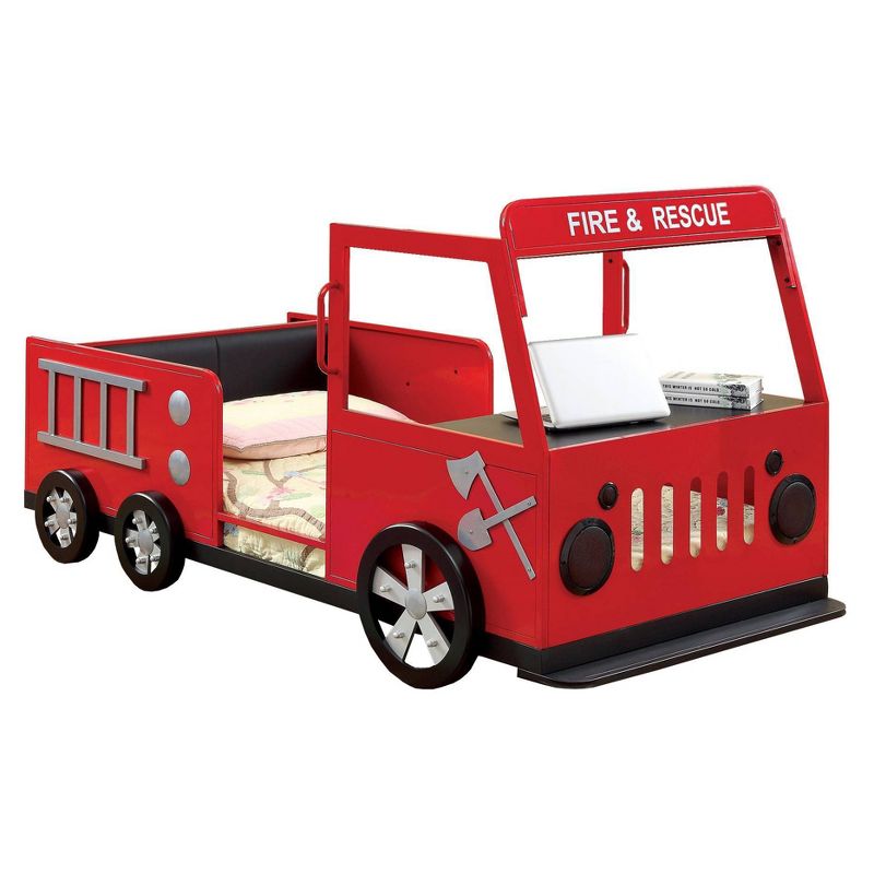 Twin Sumater Fire Truck Kids&#39; Bed - Red/Black miBasics, 1 of 6