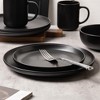 Stone cutlery set with mug | Microwave and dishwasher safe | Non toxic | Stackable matte glazed 3-person kitchen utensil, 12 piece set,Black - 4 of 4