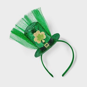 Green Glitter Mini Hat Headband St. Patrick\'s Day Headbands With 8166 Green Top Hat Headband - St Patricks Day Irish Green Mini  main image 2