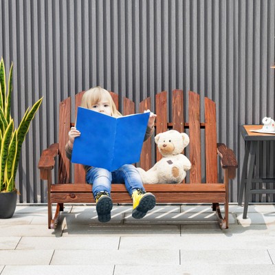 Infans 2 Person Kid Adirondack Rocking Chair Outdoor Backrest Armrest Solid Wood Coffee