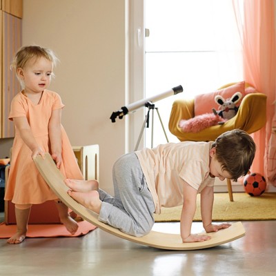 Balance Board Kids, Wooden Wobble Board for Children, 35 Inch Toddler Balance Board Open Ended Learning Toy for Years 3-8, Wood