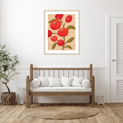 Emma Daisy Botanical Lithograph with Fir Frame, 33"x41", Brown and Red