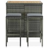 vidaXL 3-Piece Bar Set, Modern Poly Rattan Bistro Set with Steel Frame, Anthracite Cushioned Stool and Acacia Wood Tabletop - 2 of 4