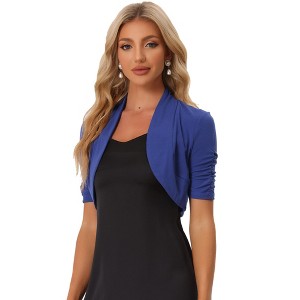 INSPIRE CHIC Women's Cropped Open Front Ruched Short Sleeve Bolero Shrugs - 1 of 4