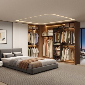 MAYEERTY Gray 96x16x75" Heavy Duty Wood Closet Organizer - 4 Rods & 5 Shelves, Fits 5-10 ft Spaces - 1 of 4