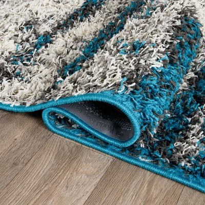 Turquoise and Gray Abstract Shag 8' x 10' Synthetic Rug