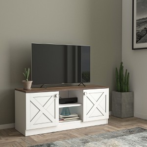 47" Wood Vintage TV Stand with 2 Cupboards for Living Room and Bedroom - 1 of 4