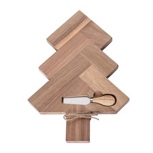Transpac Wood Holiday Tree Serving Board for Christmas Gatherings Festive Tabletop Decor and Gift Giving Brown Wooden Design - 1 of 3