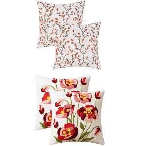 REGALWOVEN 4 Pcs Floral Embroidered Throw Pillow Cases for Sofa, Living Room 18" x 18" - 1 of 4
