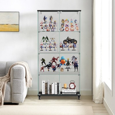 VYNXARIA 4-Tier Double Door Glass Display Cabinet with Locks£¬Floor Standing Storage with 6 Acrylic Shelves for Living Room, Bedroom & Office£¬Black