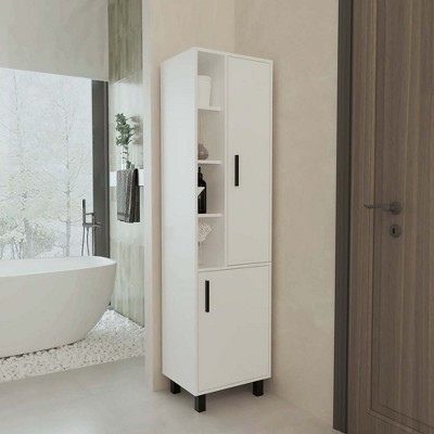 Chic Crate-White Linen Cabinet – Open Storage w/ 2 Doors | Modern Minimalist Design