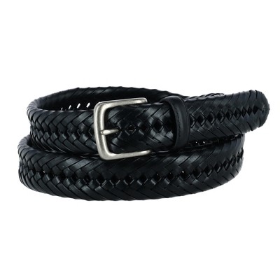 Aquarius Men's Tubular Leather Braided Belt, 54, Black