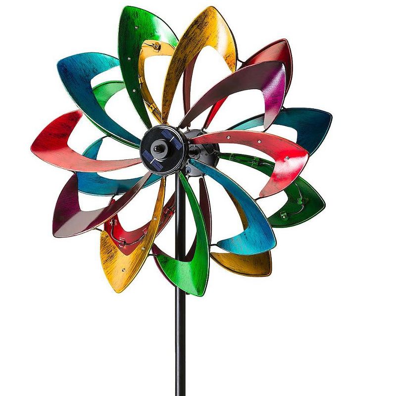 Plow & Hearth - LED Solar-Powered Flower-Shaped Garden Wind Spinner, 1 of 2